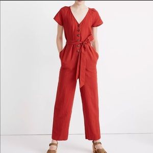 Madewell Linen-Cotton Pleat-Sleeve Jumpsuit